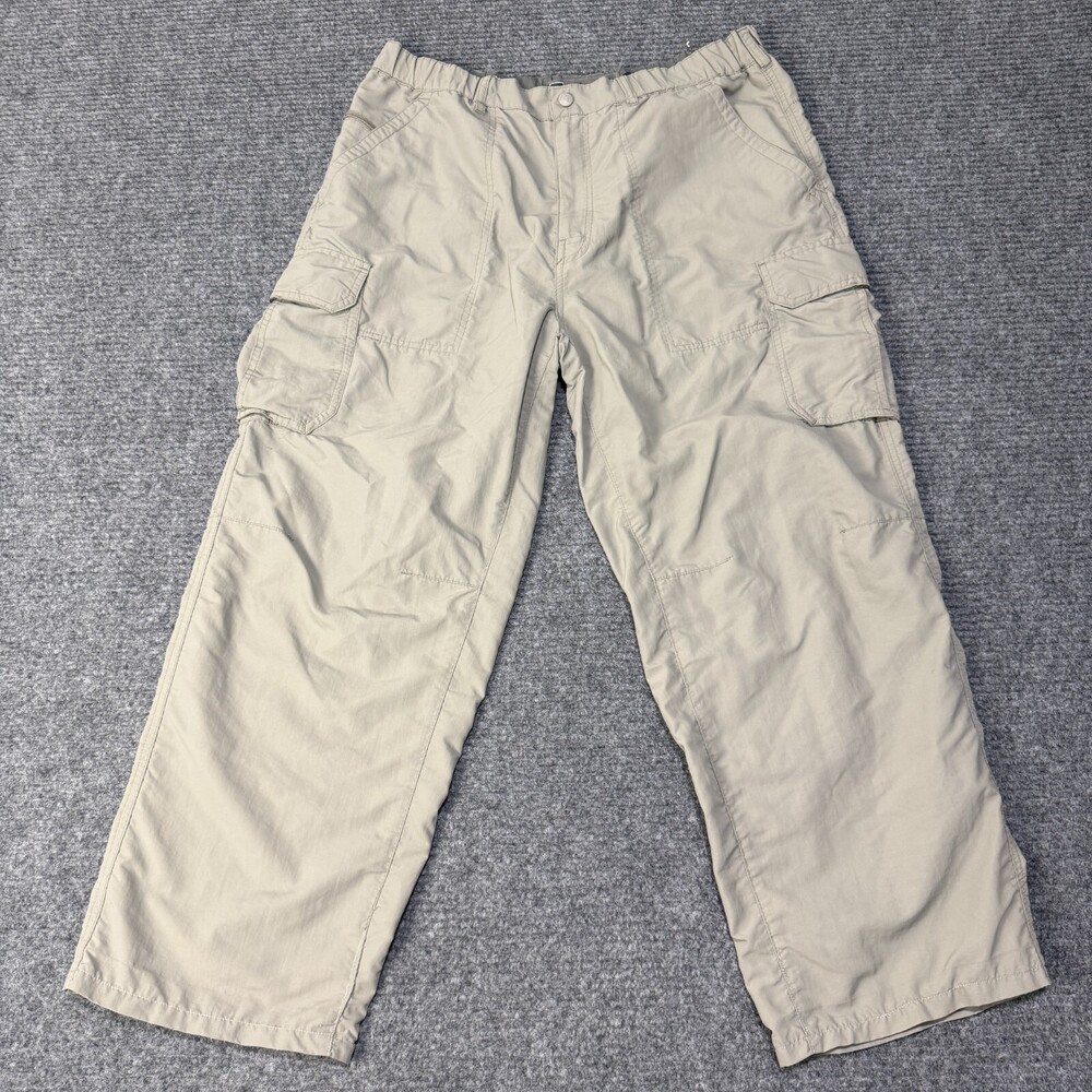 REI Pants Mens Large Beige Nylon Cargo Hiking Elastic Waist UPF 27L Inseam